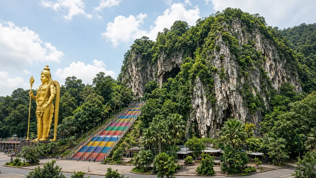 Batu Caves limestone cliff and staircase near Kuala Lumpur